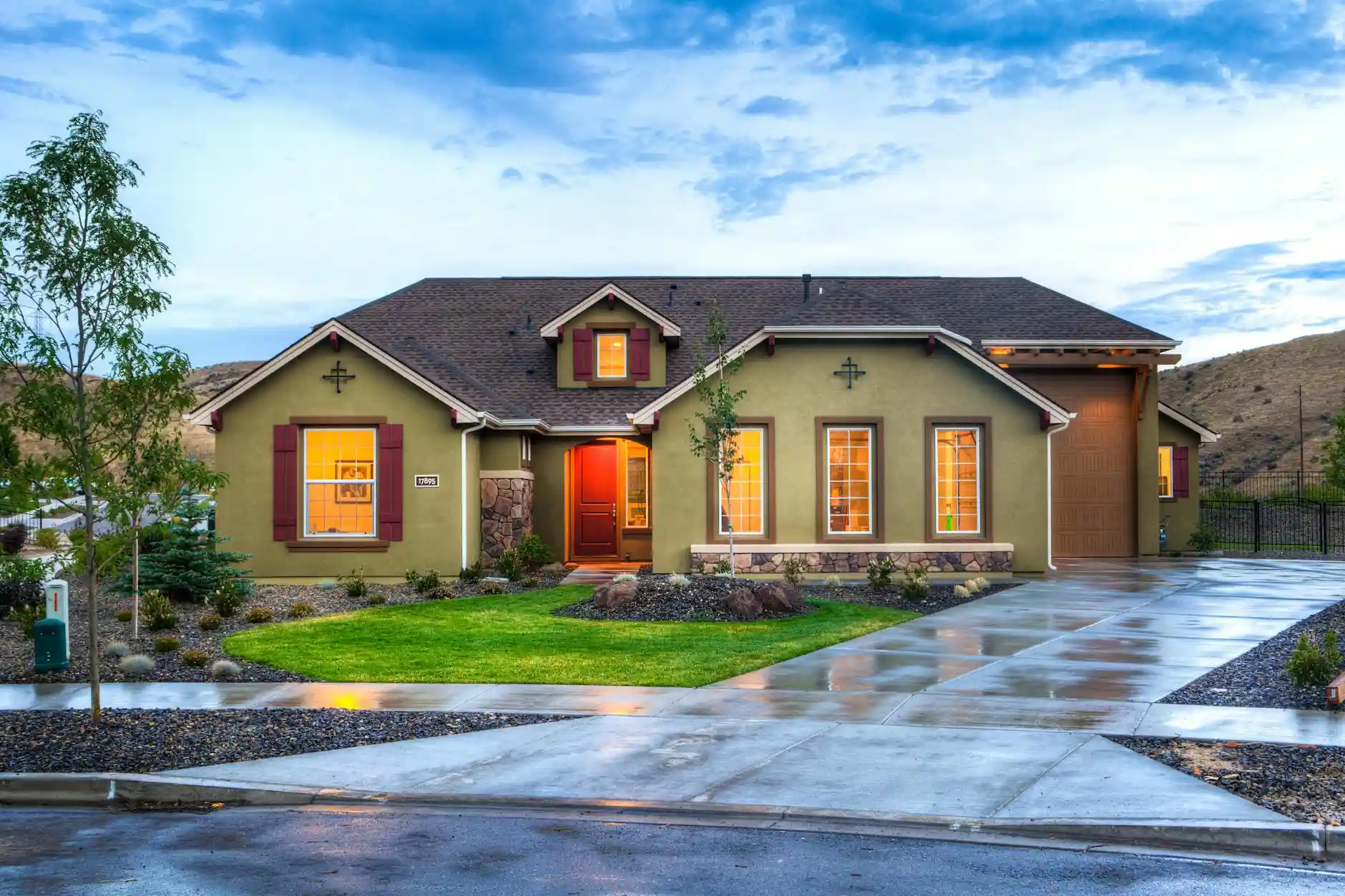 Beautiful Rosehill single-family home with traditional architecture and warm lighting